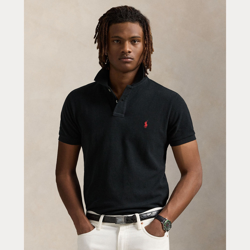 POLO Ralph Lauren Iconic Mesh Polo Custom Slim-100% katoen-HEREN POLO'S & T-SHIRTS-Zwart