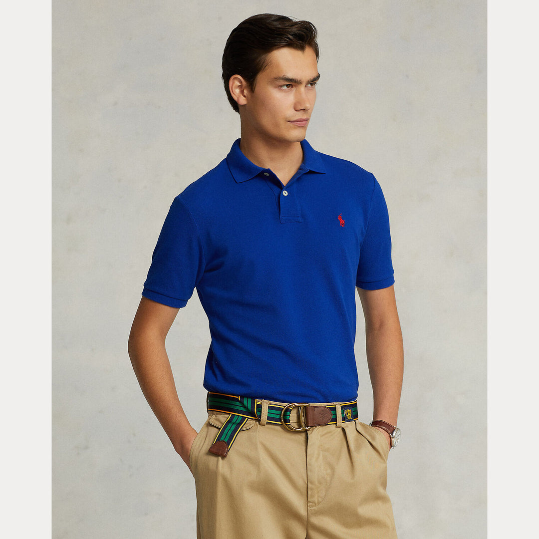 POLO Ralph Lauren Iconic Mesh Slim Fit – Blauw-100% katoen-HEREN POLO'S & T-SHIRTS-Blauw