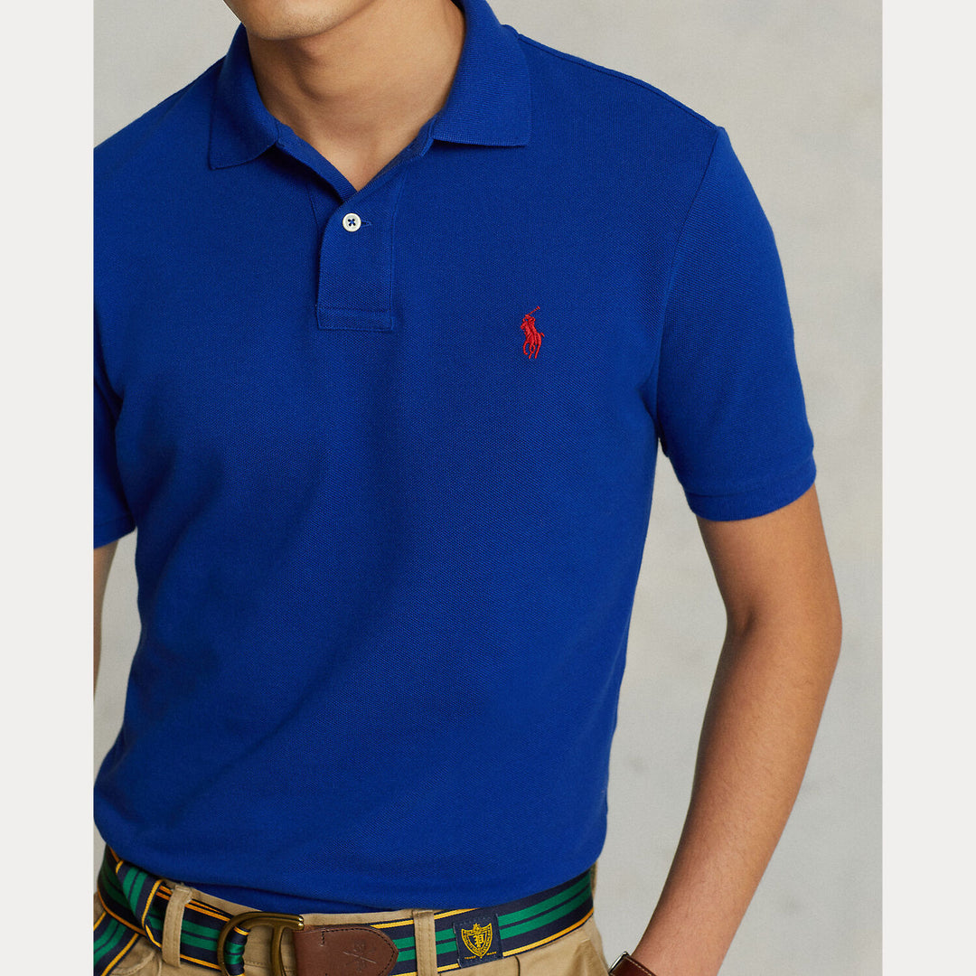 POLO Ralph Lauren Iconic Mesh Slim Fit – Blauw-100% katoen-HEREN POLO'S & T-SHIRTS-Blauw
