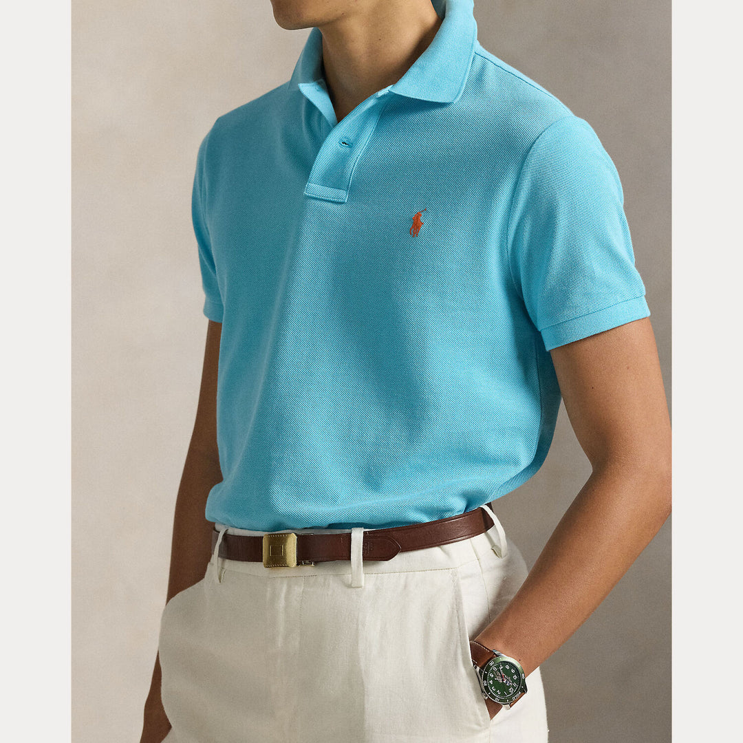 POLO Ralph Lauren Iconic Mesh Slim Fit – Blauw-100% katoen-HEREN POLO'S & T-SHIRTS-Blauw