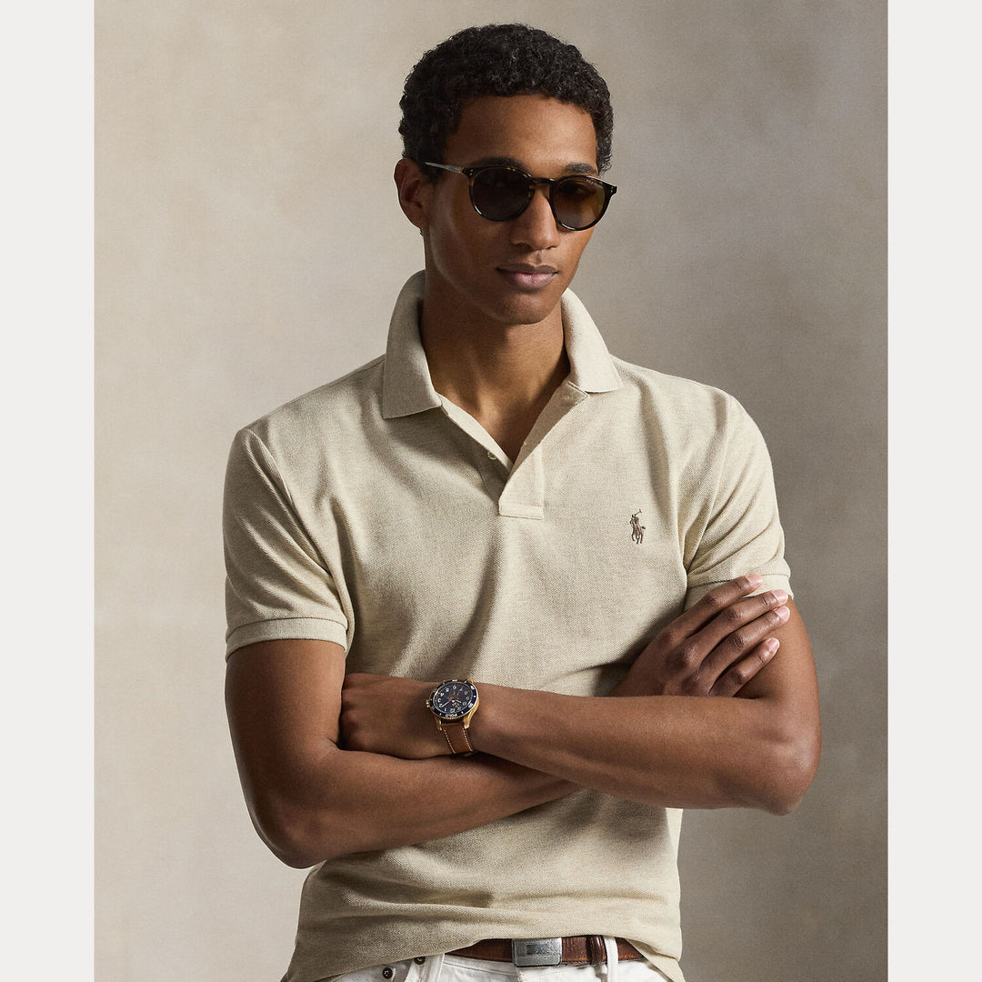 POLO Ralph Lauren Iconic Mesh Slim Fit – Grijs-100% katoen-HEREN POLO'S & T-SHIRTS-Grijs