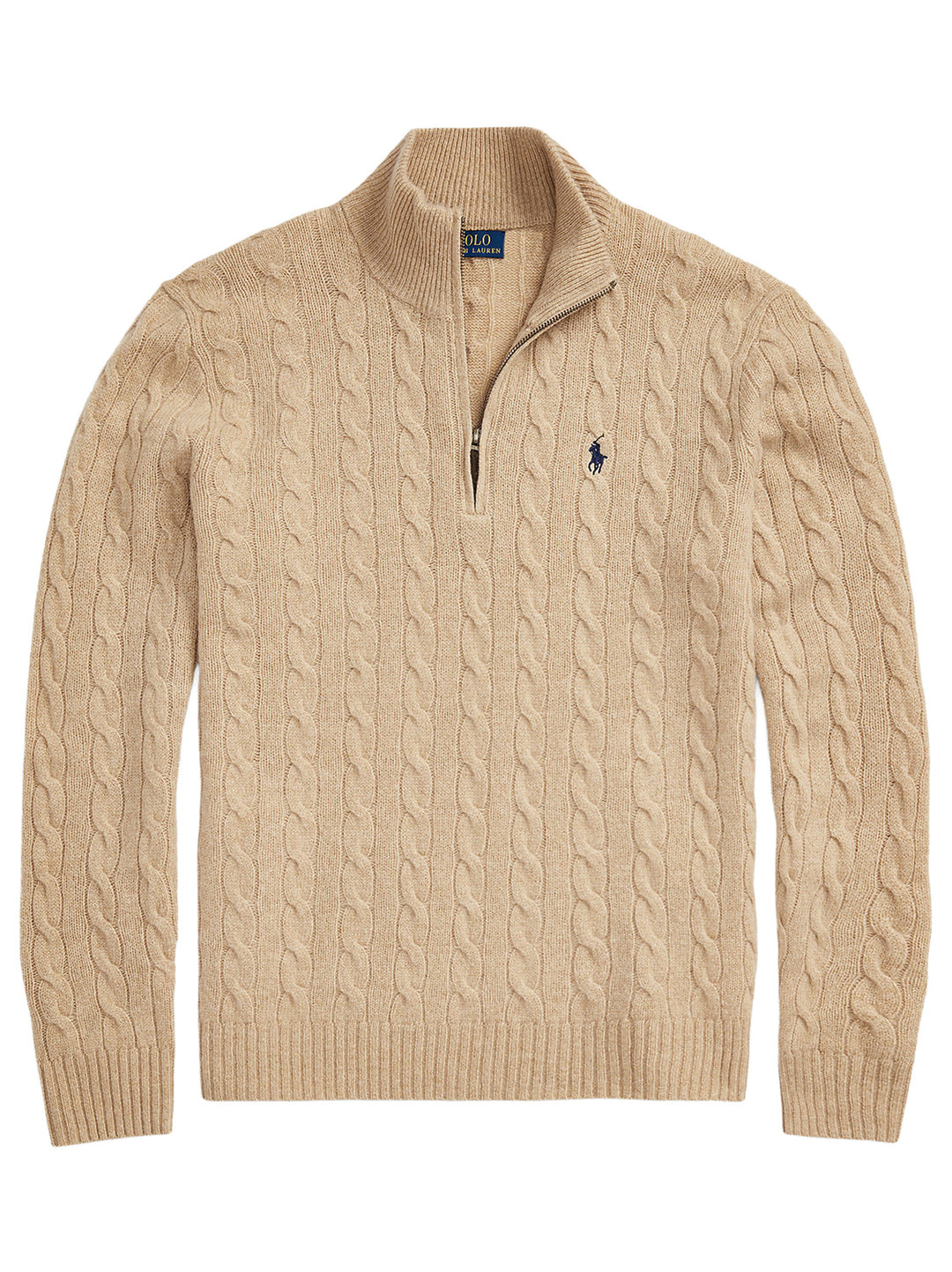 POLO Ralph Lauren Kabel Half Zip – Beige-90% wol, 10% kasjmier-HEREN TRUIEN & VESTEN-Beige