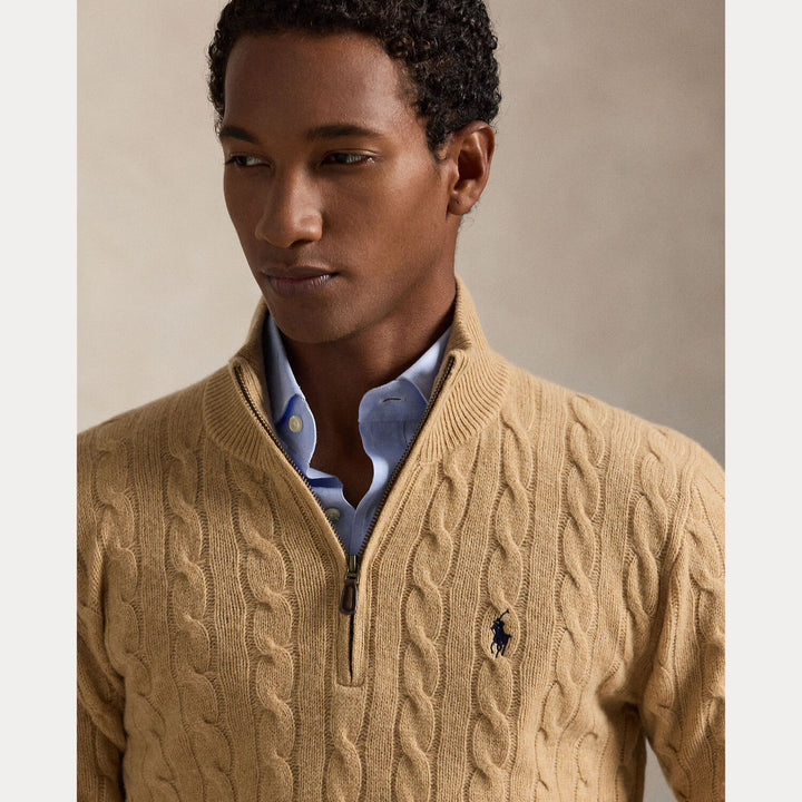 POLO Ralph Lauren Kabel Half Zip – Beige-90% wol, 10% kasjmier-HEREN TRUIEN & VESTEN-Beige