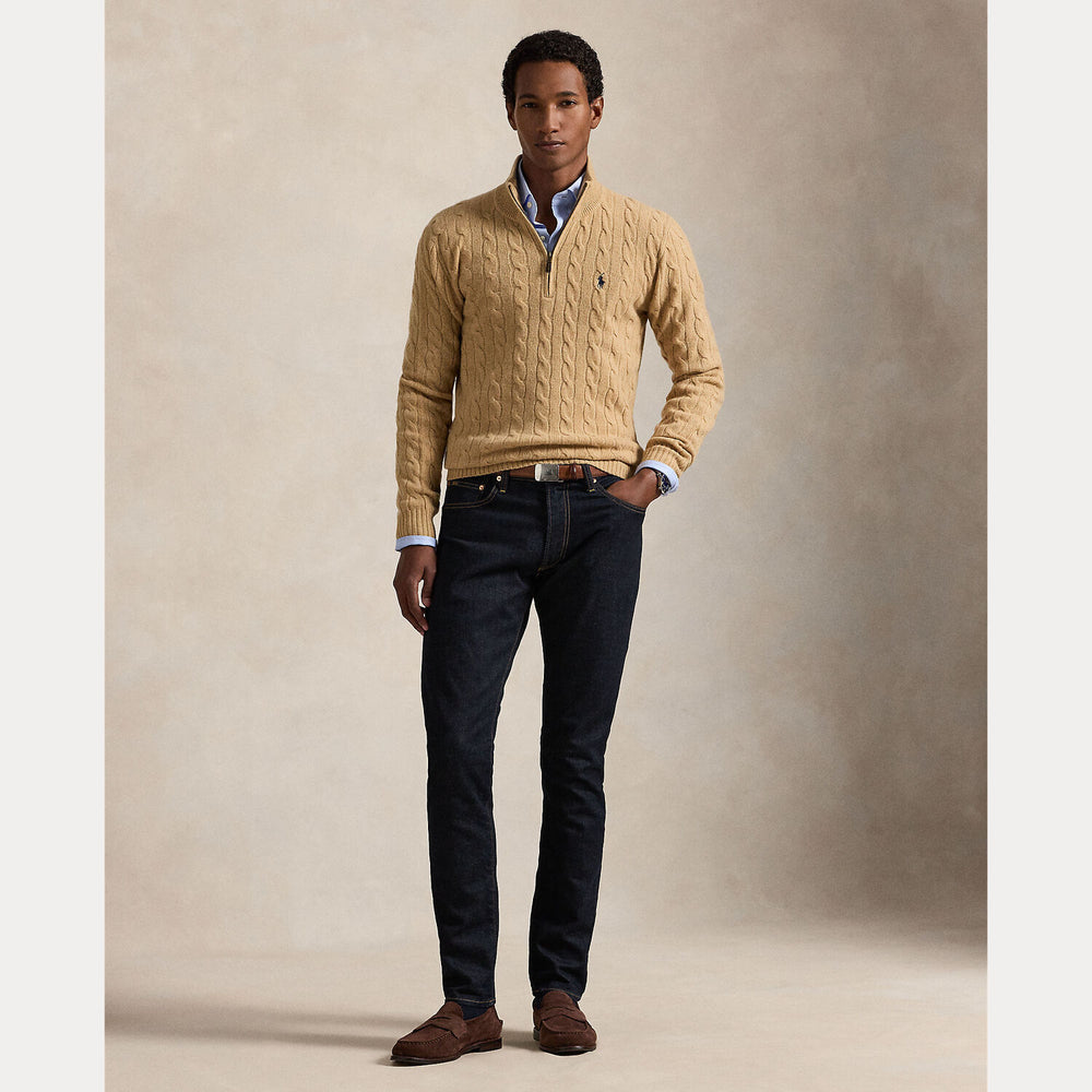 POLO Ralph Lauren Kabel Half Zip – Beige-90% wol, 10% kasjmier-HEREN TRUIEN & VESTEN-Beige