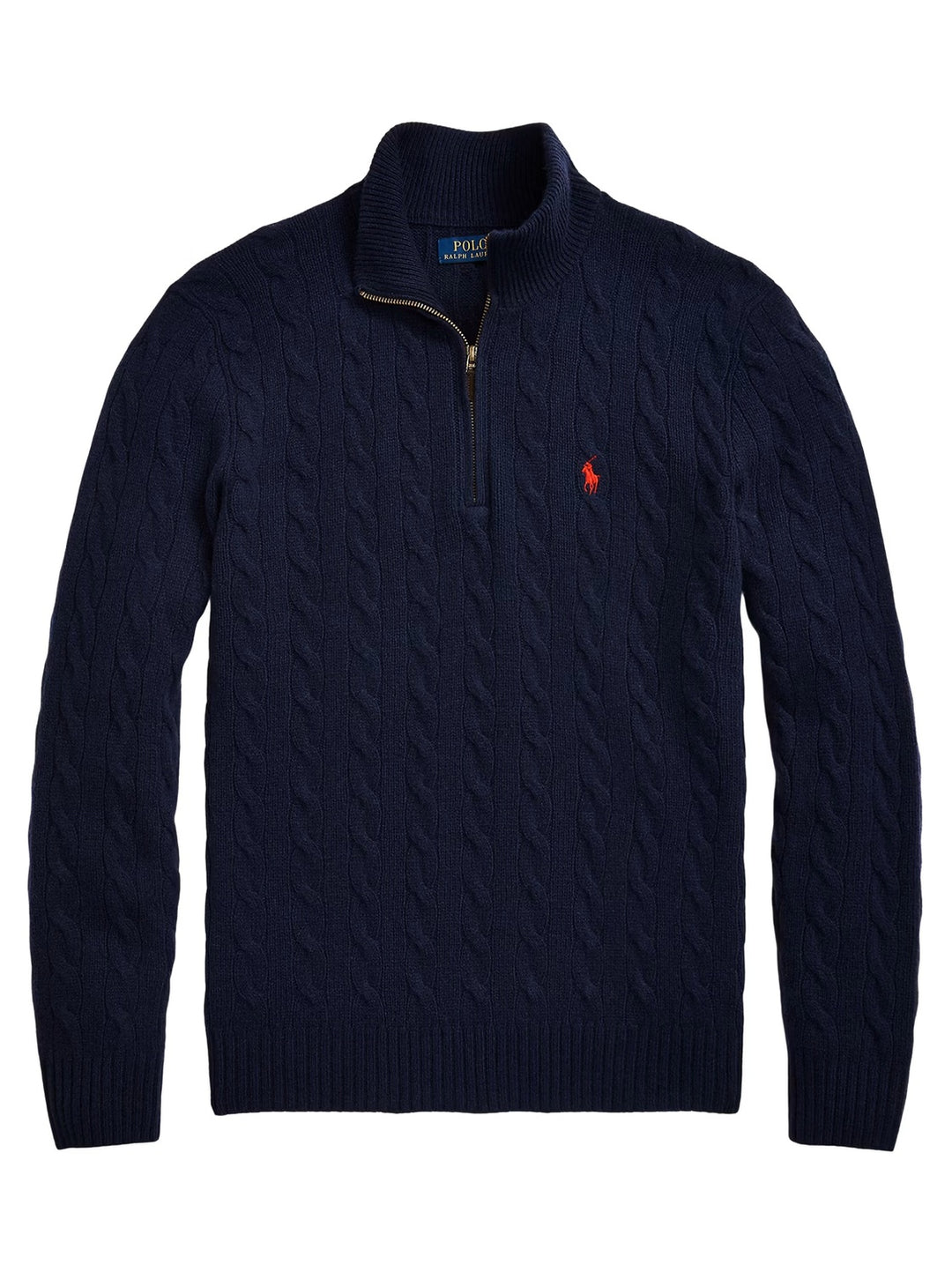 POLO Ralph Lauren Kabel Half Zip – Blauw-90% wol, 10% kasjmier-HEREN TRUIEN & VESTEN-Blauw