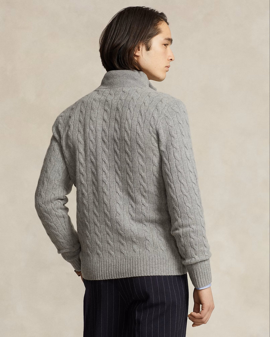 POLO Ralph Lauren Kabel Half Zip – Grijs-90% wol, 10% kasjmier-HEREN TRUIEN & VESTEN-Grijs