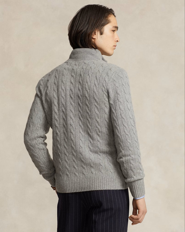 POLO Ralph Lauren Kabel Half Zip – Grijs-90% wol, 10% kasjmier-HEREN TRUIEN & VESTEN-Grijs