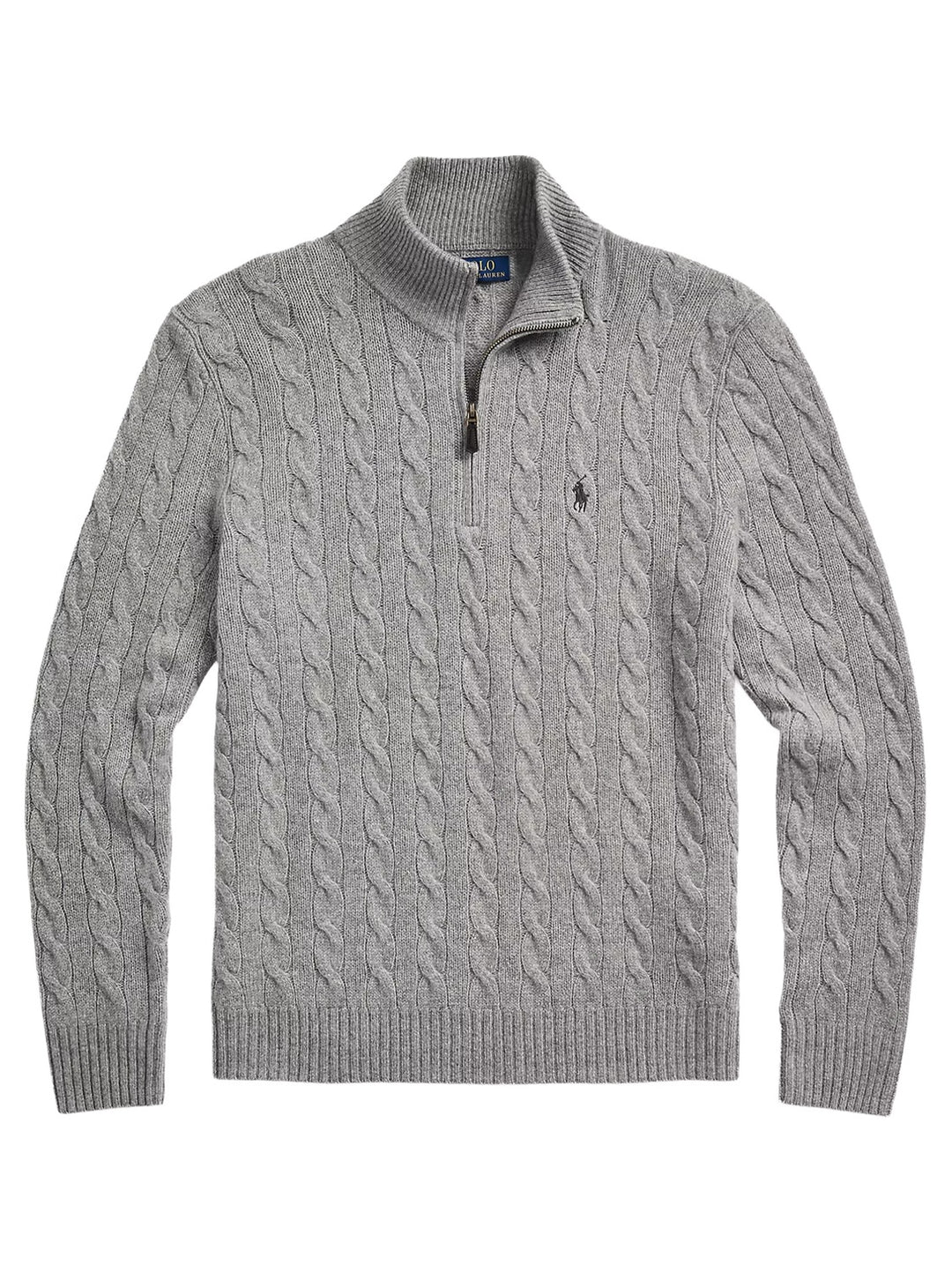 POLO Ralph Lauren Kabel Half Zip – Grijs-90% wol, 10% kasjmier-HEREN TRUIEN & VESTEN-Grijs