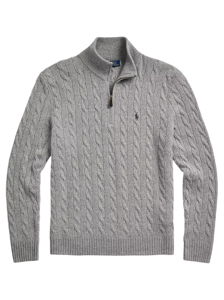 POLO Ralph Lauren Kabel Half Zip – Grijs-90% wol, 10% kasjmier-HEREN TRUIEN & VESTEN-Grijs