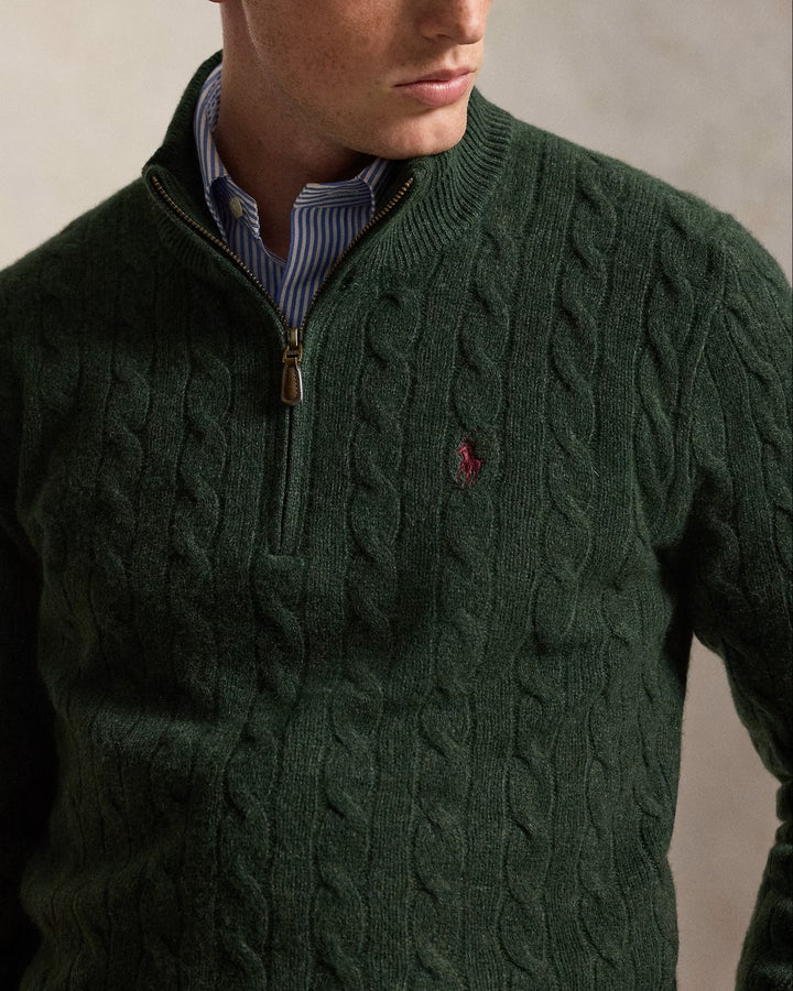 POLO Ralph Lauren Kabel Half Zip – Groen-90% wol, 10% kasjmier-HEREN TRUIEN & VESTEN-Groen