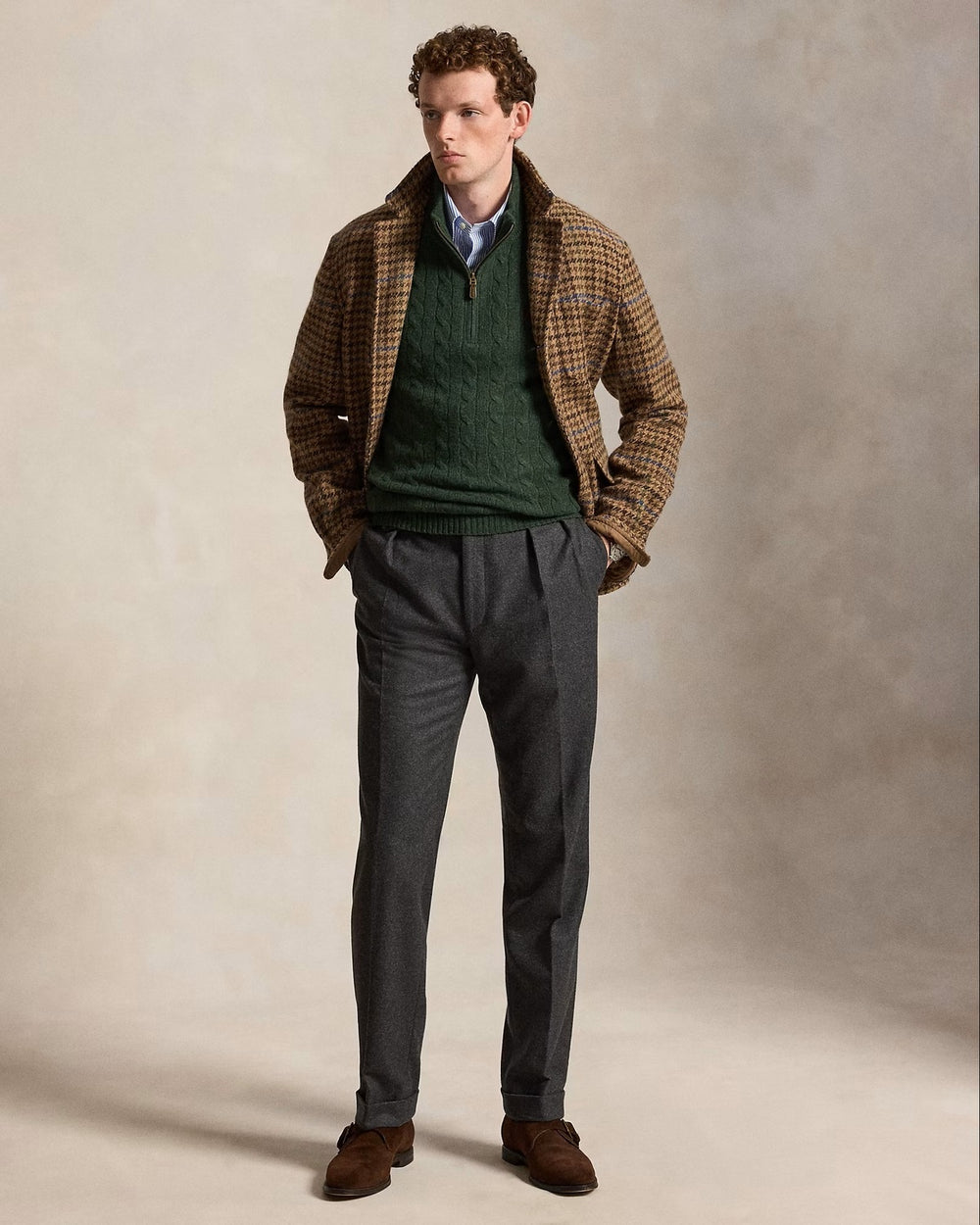 POLO Ralph Lauren Kabel Half Zip – Groen-90% wol, 10% kasjmier-HEREN TRUIEN & VESTEN-Groen