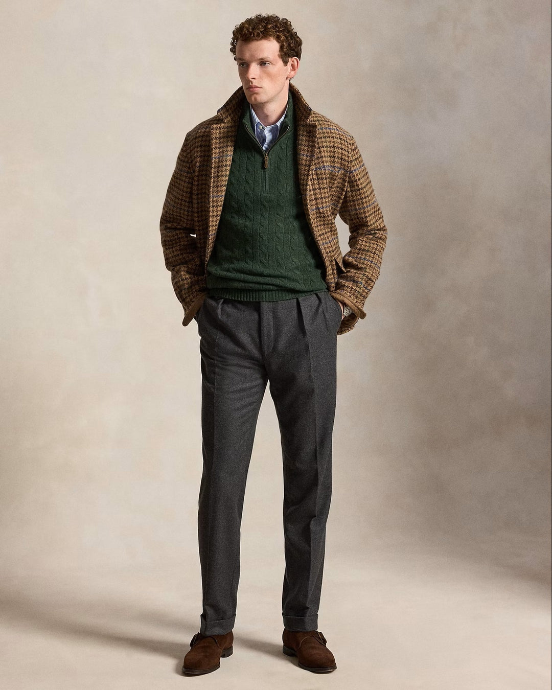 POLO Ralph Lauren Kabel Half Zip – Groen-90% wol, 10% kasjmier-HEREN TRUIEN & VESTEN-Groen