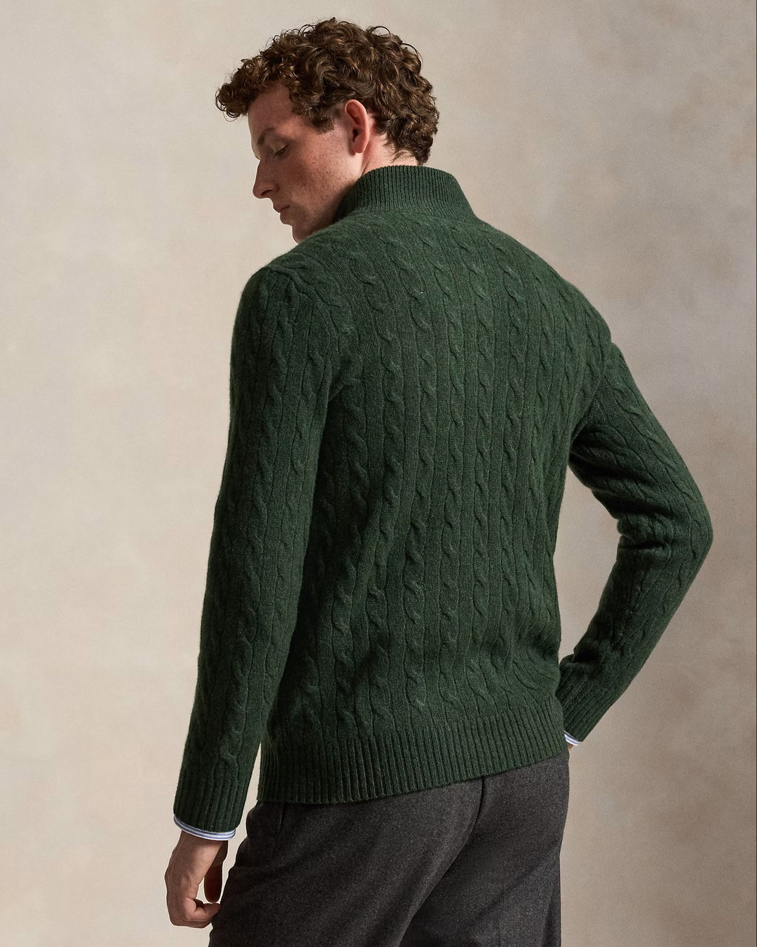 POLO Ralph Lauren Kabel Half Zip – Groen-90% wol, 10% kasjmier-HEREN TRUIEN & VESTEN-Groen