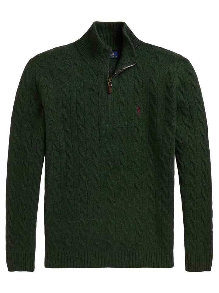 POLO Ralph Lauren Kabel Half Zip – Groen-90% wol, 10% kasjmier-HEREN TRUIEN & VESTEN-Groen