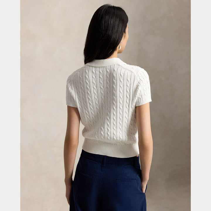 POLO Ralph Lauren kabelgebreid Polo-shirt - Wit-100% katoen-DAMES TOPS & BLOUSES-Wit