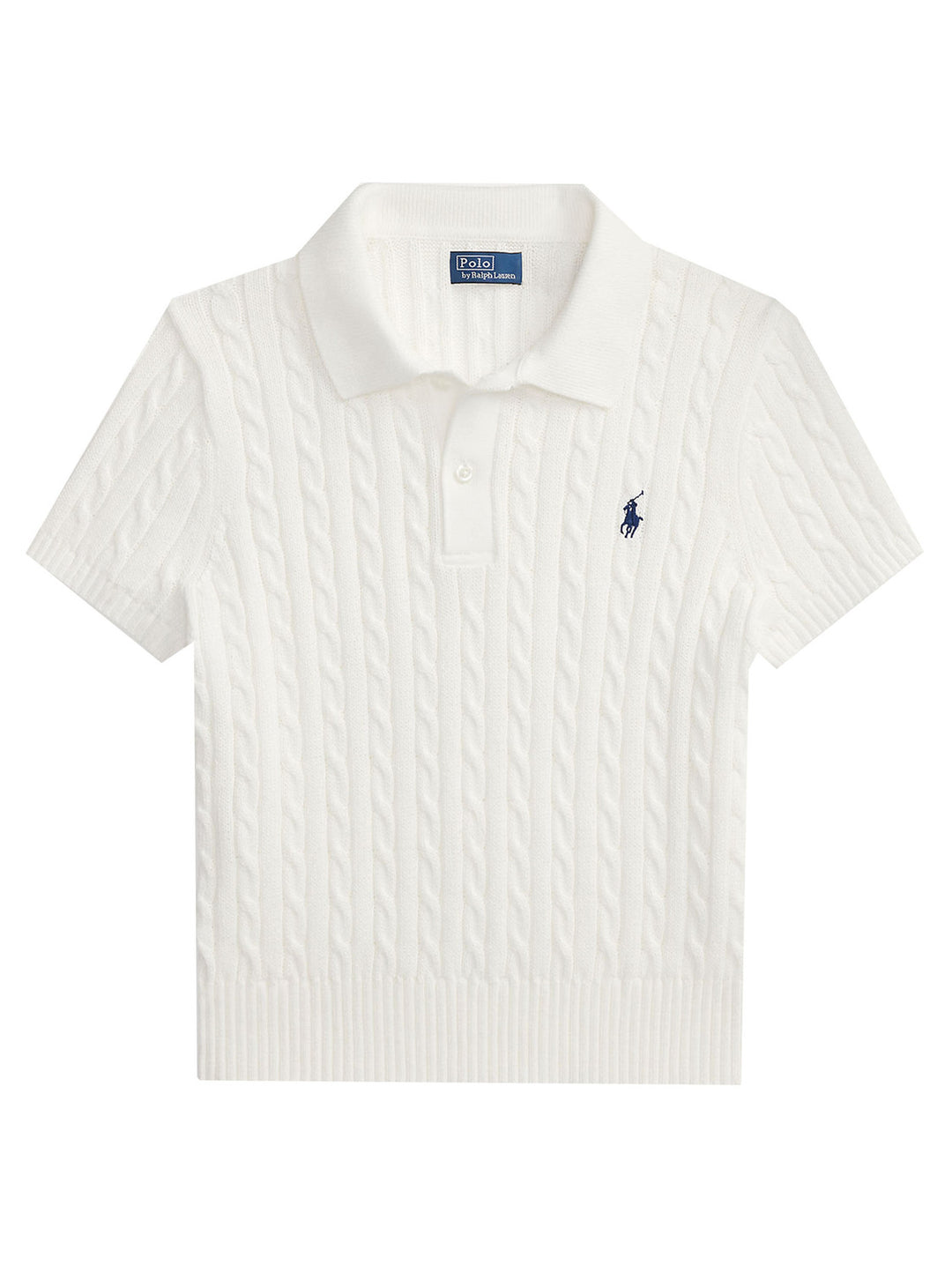 POLO Ralph Lauren kabelgebreid Polo-shirt - Wit-100% katoen-DAMES TOPS & BLOUSES-Wit