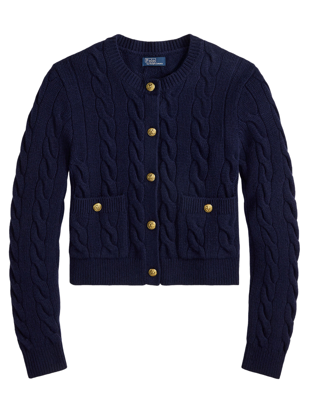 POLO Ralph Lauren Kabelgebreid Vest – Blauw-80% wol, 20% cashmere-DAMES TRUIEN & VESTEN-Blauw