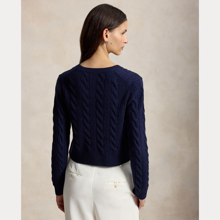 POLO Ralph Lauren Kabelgebreid Vest – Blauw-80% wol, 20% cashmere-DAMES TRUIEN & VESTEN-Blauw