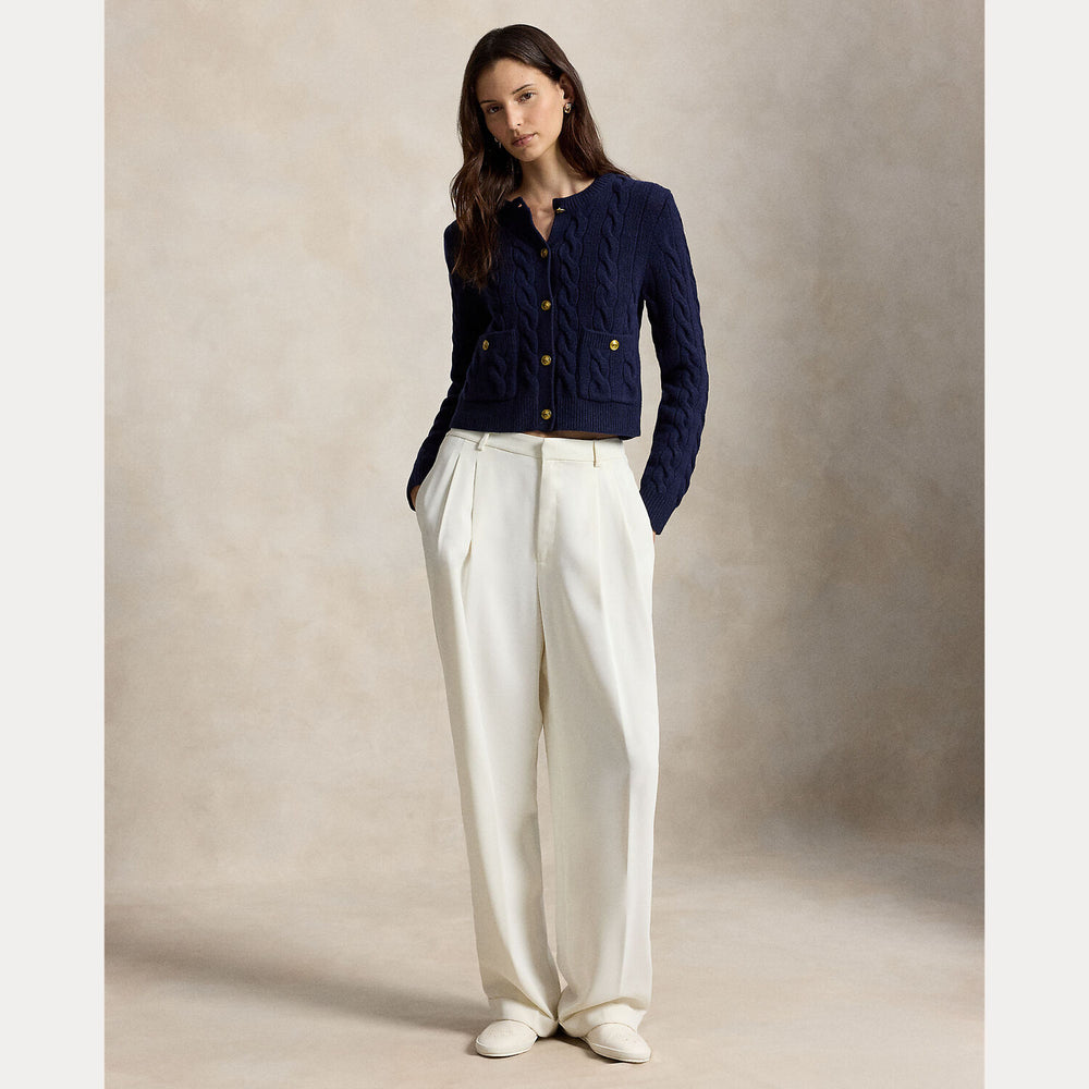 POLO Ralph Lauren Kabelgebreid Vest – Blauw-80% wol, 20% cashmere-DAMES TRUIEN & VESTEN-Blauw