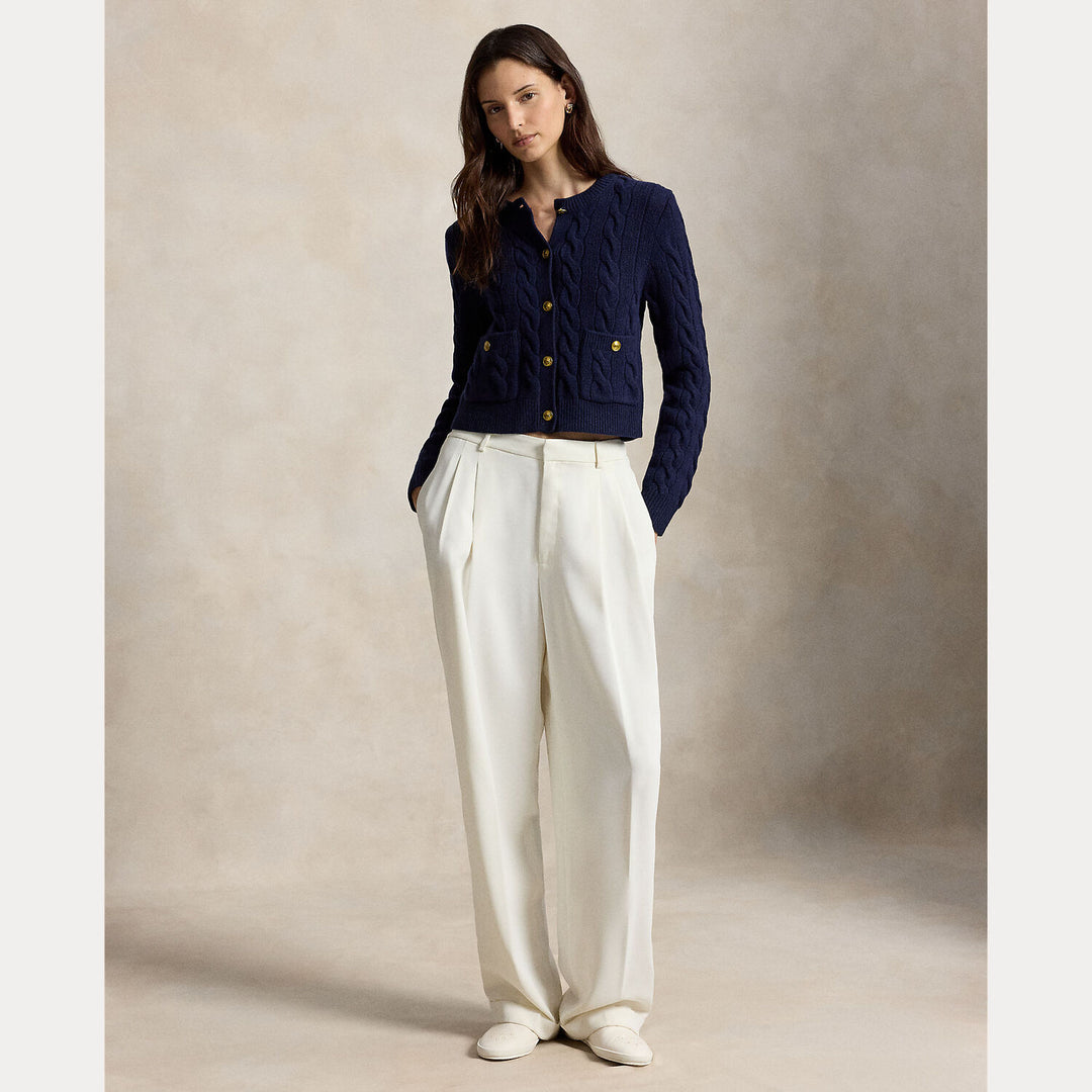 POLO Ralph Lauren Kabelgebreid Vest – Blauw-80% wol, 20% cashmere-DAMES TRUIEN & VESTEN-Blauw