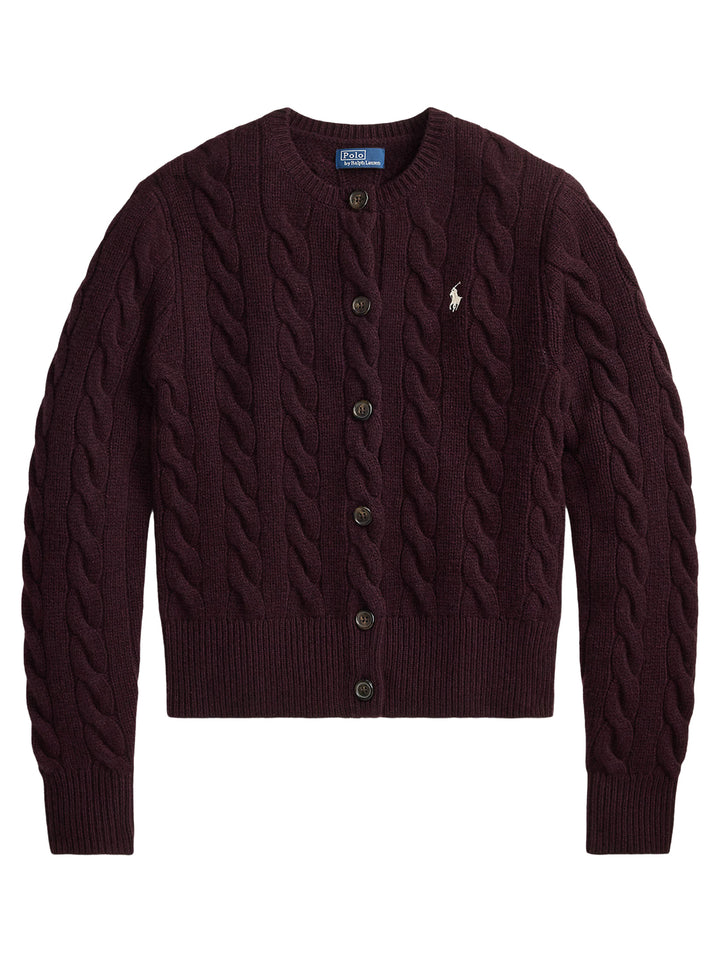 Polo Ralph Lauren Kabelgebreid Wol-Kasjmier Vest-80% wol, 20% cashmere-DAMES TRUIEN & VESTEN-Rood