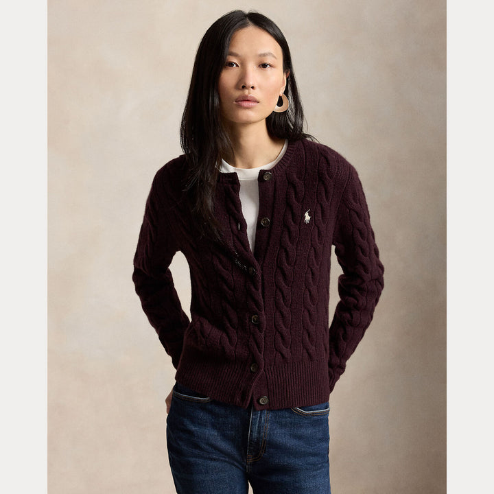 Polo Ralph Lauren Kabelgebreid Wol-Kasjmier Vest-80% wol, 20% cashmere-DAMES TRUIEN & VESTEN-Rood