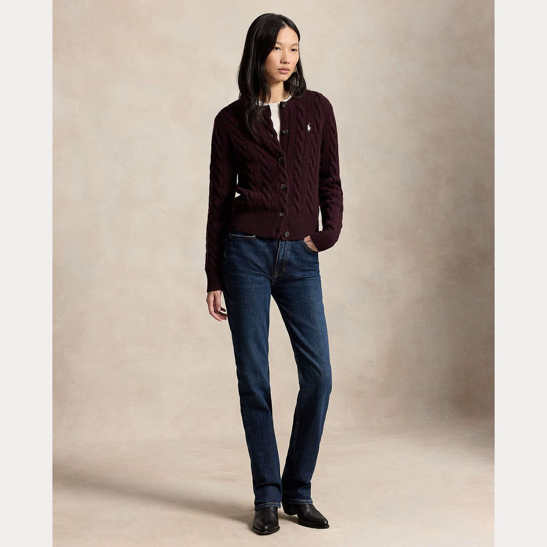 Polo Ralph Lauren Kabelgebreid Wol-Kasjmier Vest-80% wol, 20% cashmere-DAMES TRUIEN & VESTEN-Rood