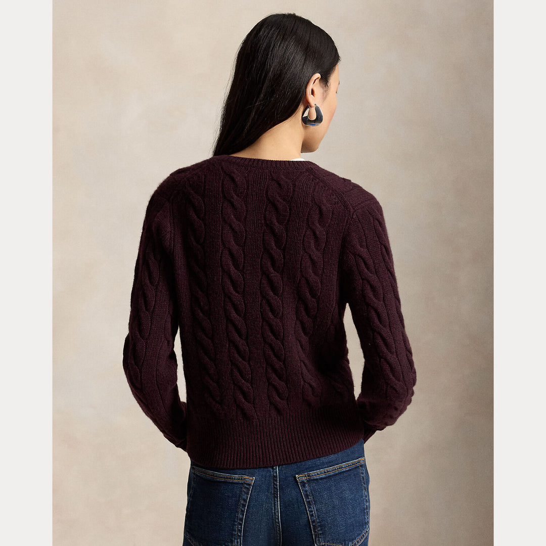 Polo Ralph Lauren Kabelgebreid Wol-Kasjmier Vest-80% wol, 20% cashmere-DAMES TRUIEN & VESTEN-Rood
