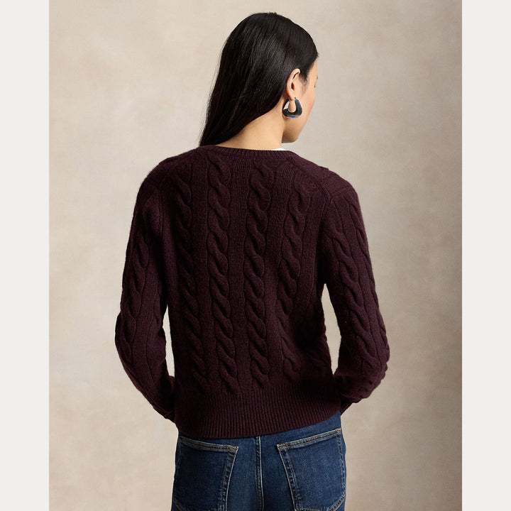 Polo Ralph Lauren Kabelgebreid Wol-Kasjmier Vest-80% wol, 20% cashmere-DAMES TRUIEN & VESTEN-Rood