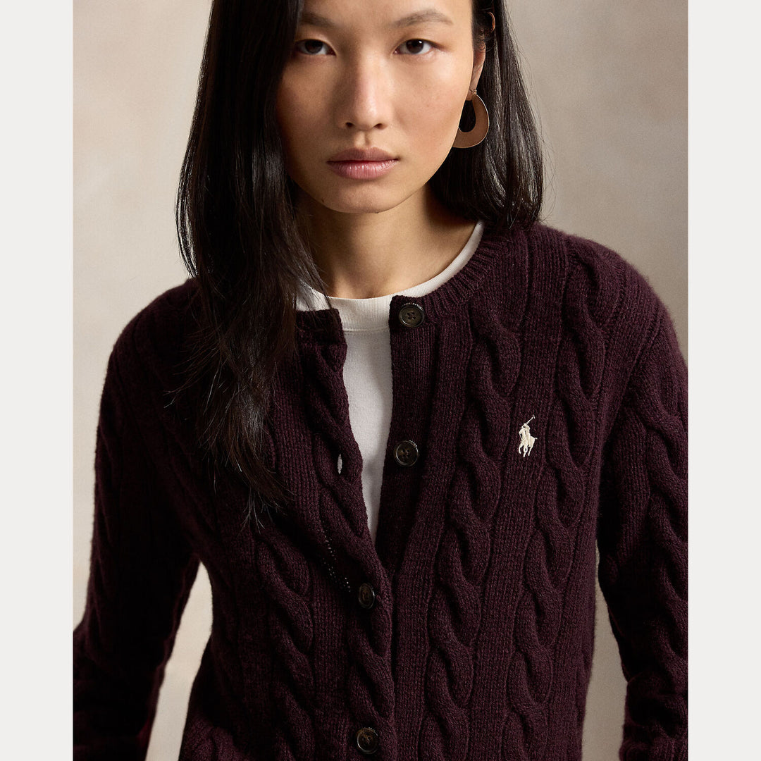 Polo Ralph Lauren Kabelgebreid Wol-Kasjmier Vest-80% wol, 20% cashmere-DAMES TRUIEN & VESTEN-Rood