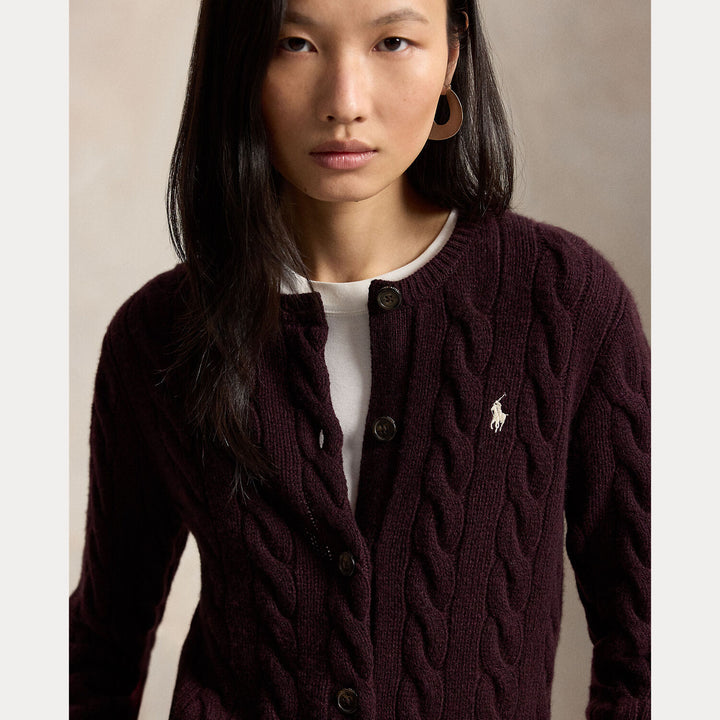Polo Ralph Lauren Kabelgebreid Wol-Kasjmier Vest-80% wol, 20% cashmere-DAMES TRUIEN & VESTEN-Rood