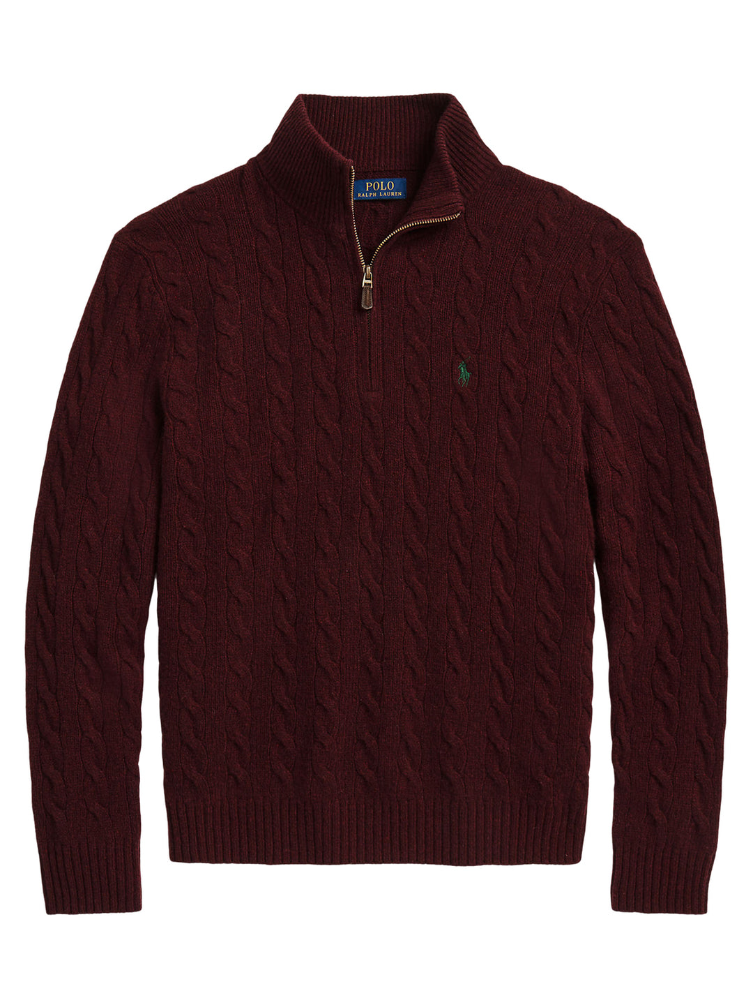 POLO Ralph Lauren Kabelgebreide Quarter-Zip Trui –-90% wol, 10% kashmier-HEREN TRUIEN & VESTEN-Rood