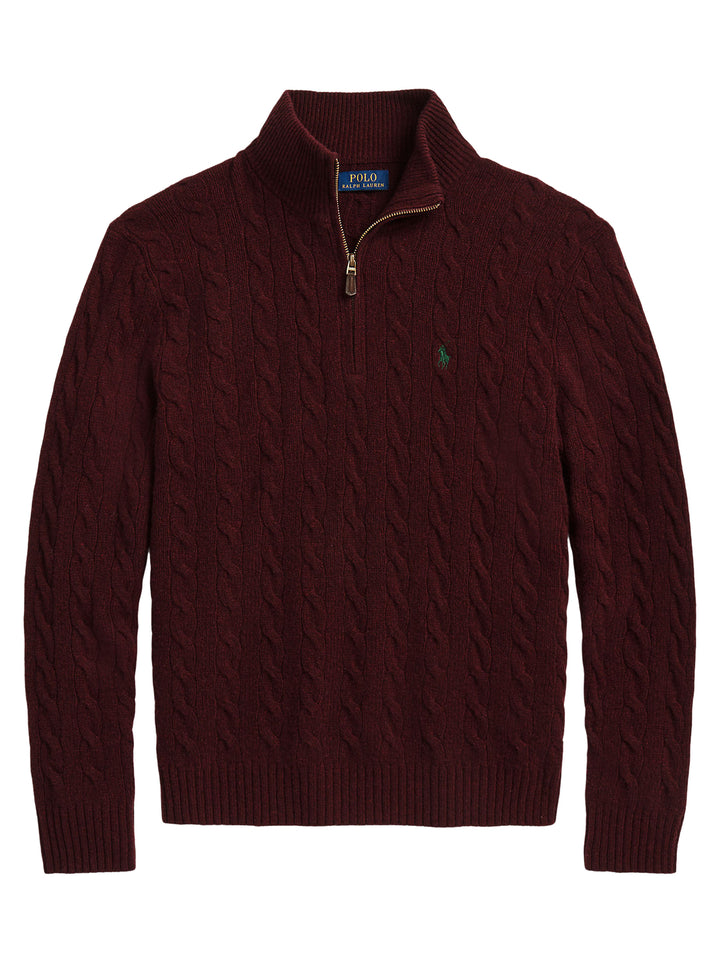 POLO Ralph Lauren Kabelgebreide Quarter-Zip Trui –-90% wol, 10% kashmier-HEREN TRUIEN & VESTEN-Rood