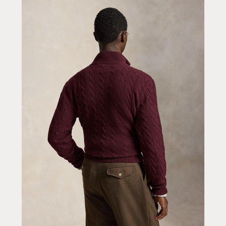 POLO Ralph Lauren Kabelgebreide Quarter-Zip Trui –-90% wol, 10% kashmier-HEREN TRUIEN & VESTEN-Rood