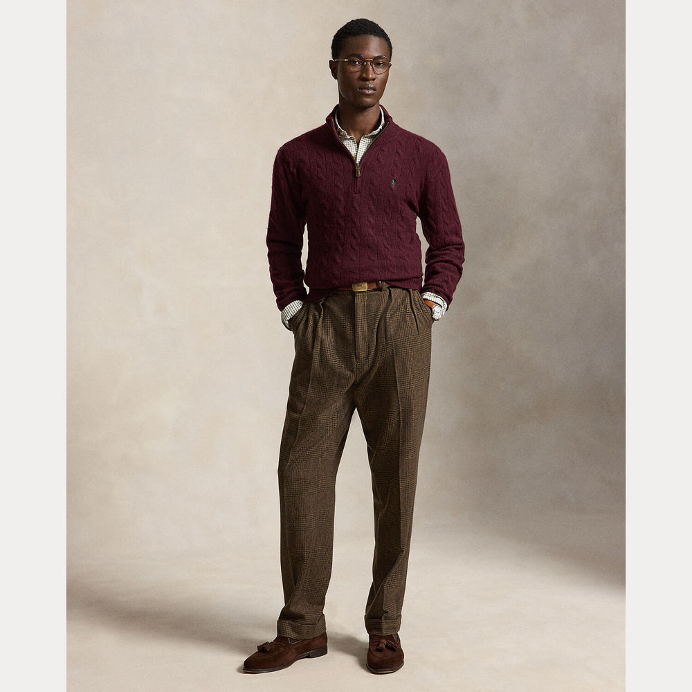 POLO Ralph Lauren Kabelgebreide Quarter-Zip Trui –-90% wol, 10% kashmier-HEREN TRUIEN & VESTEN-Rood