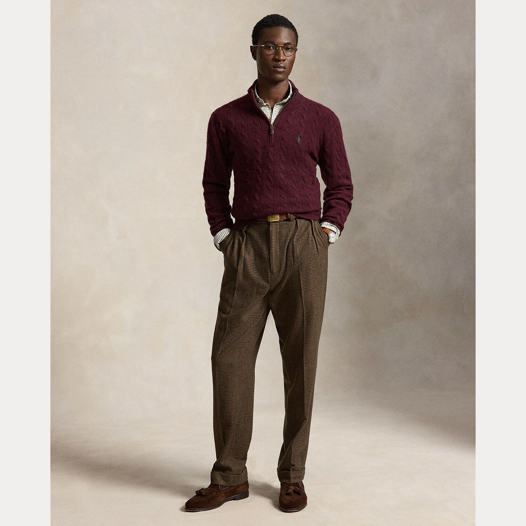 POLO Ralph Lauren Kabelgebreide Quarter-Zip Trui –-90% wol, 10% kashmier-HEREN TRUIEN & VESTEN-Rood