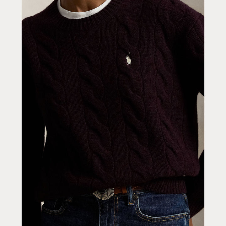 Polo Ralph Lauren Kabelgebreide Trui – Rood-90% wol, 10% kasjmier-DAMES TRUIEN & VESTEN-Rood