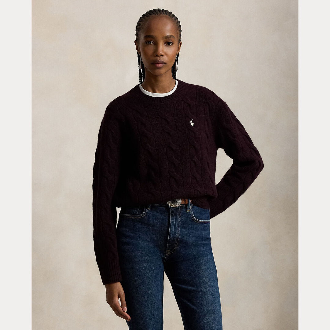 Polo Ralph Lauren Kabelgebreide Trui – Rood-90% wol, 10% kasjmier-DAMES TRUIEN & VESTEN-Rood