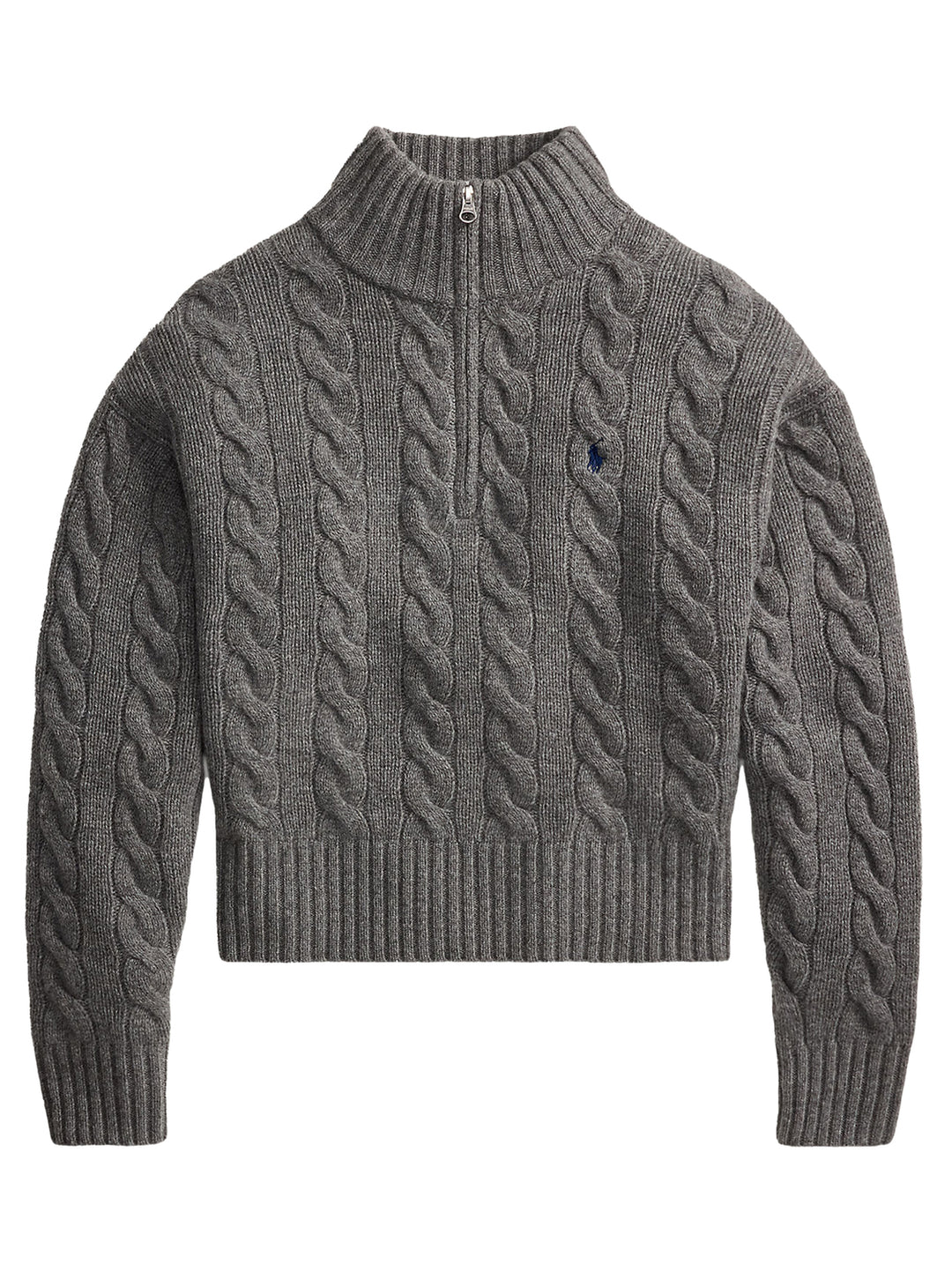 Polo Ralph Lauren Kabelgebreide Wol-Kasjmier Trui -80% wol, 20% kasjmier-DAMES TRUIEN & VESTEN-Grijs
