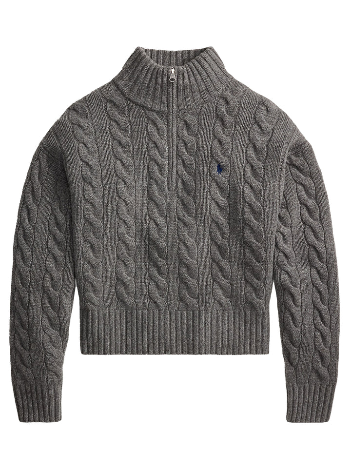 Polo Ralph Lauren Kabelgebreide Wol-Kasjmier Trui -80% wol, 20% kasjmier-DAMES TRUIEN & VESTEN-Grijs
