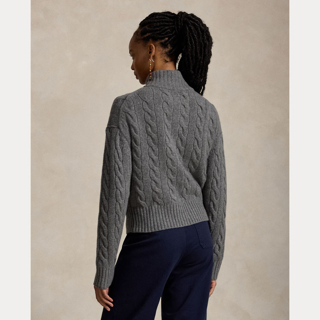 Polo Ralph Lauren Kabelgebreide Wol-Kasjmier Trui -80% wol, 20% kasjmier-DAMES TRUIEN & VESTEN-Grijs