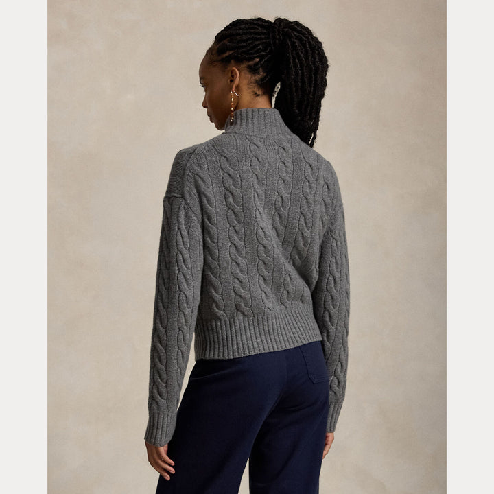 Polo Ralph Lauren Kabelgebreide Wol-Kasjmier Trui -80% wol, 20% kasjmier-DAMES TRUIEN & VESTEN-Grijs