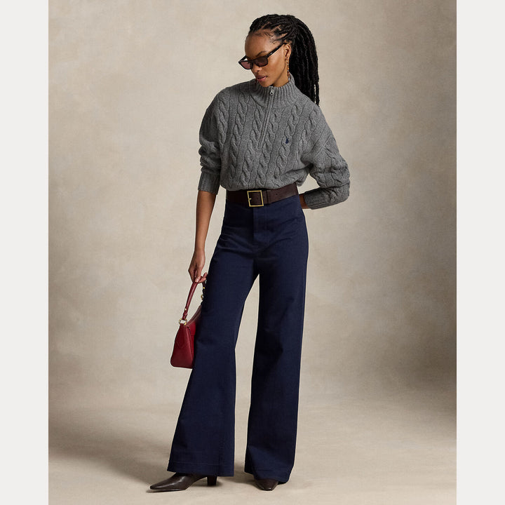 Polo Ralph Lauren Kabelgebreide Wol-Kasjmier Trui -80% wol, 20% kasjmier-DAMES TRUIEN & VESTEN-Grijs