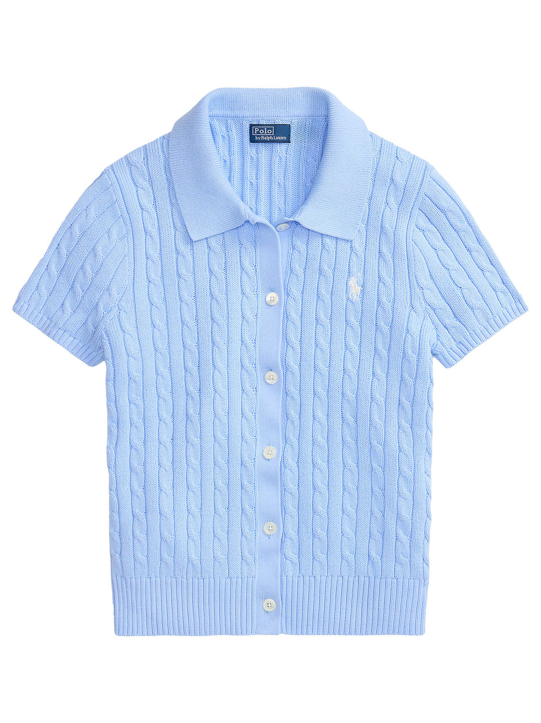 POLO Ralph Lauren kabelvest korte mouwen - Blauw-100% katoen-DAMES TRUIEN & VESTEN-Blauw