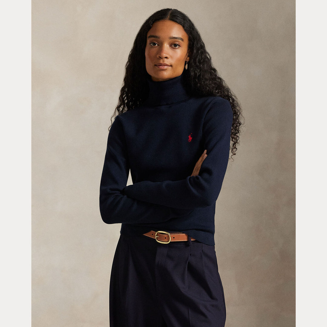 Polo Ralph Lauren Katoenblend Coltrui – Blauw-80% katoen, 17% nylon, 3% elastaan-DAMES TRUIEN & VESTEN-Blauw