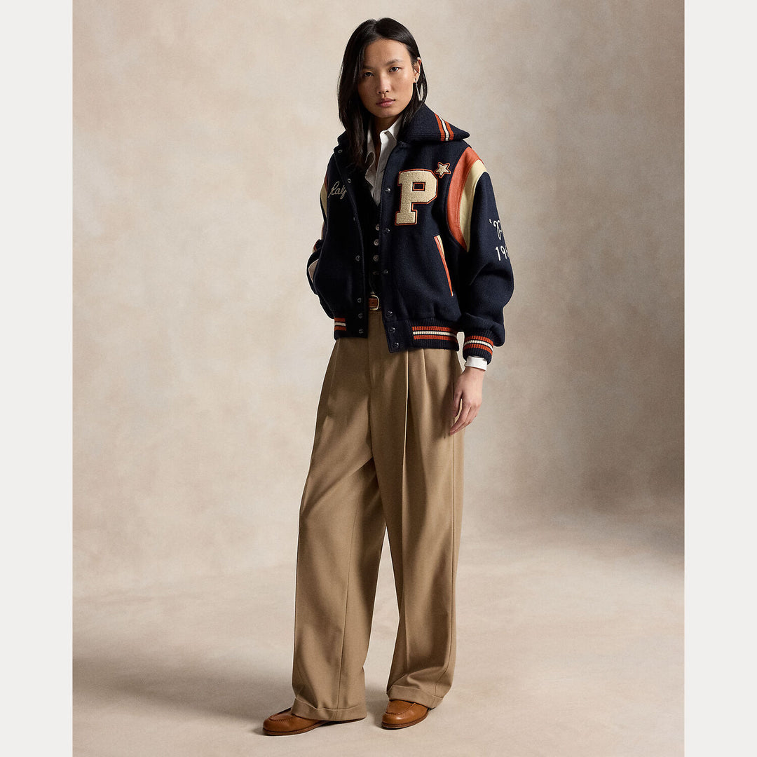 Polo Ralph Lauren Letter Jacket – Blauw-Buitenkant: 60% wol, 40% polyester <br />Afwerking: 100% leer <br />Voering romp: