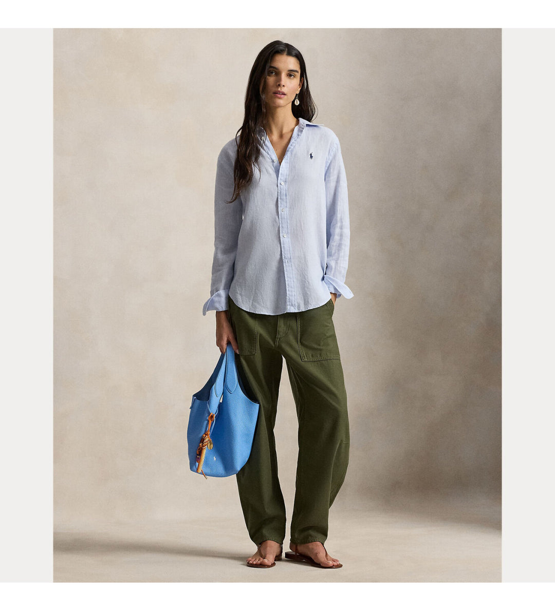 POLO Ralph Lauren Linnen Blouse – Blauw-100% linnen-DAMES TOPS & BLOUSES-Blauw