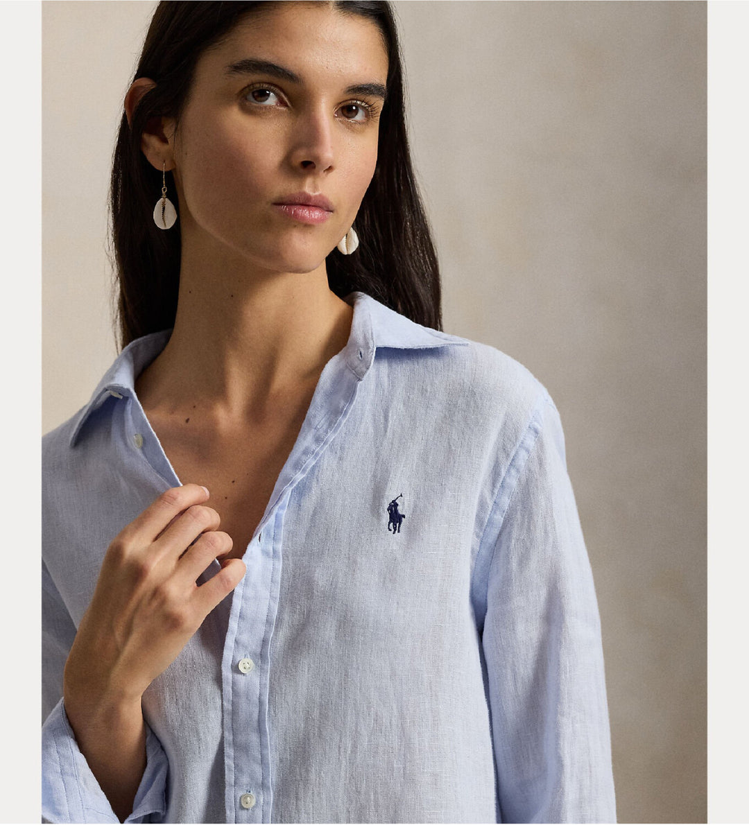 POLO Ralph Lauren Linnen Blouse – Blauw-100% linnen-DAMES TOPS & BLOUSES-Blauw