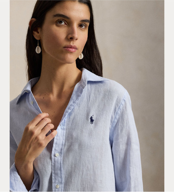 POLO Ralph Lauren Linnen Blouse – Blauw-100% linnen-DAMES TOPS & BLOUSES-Blauw