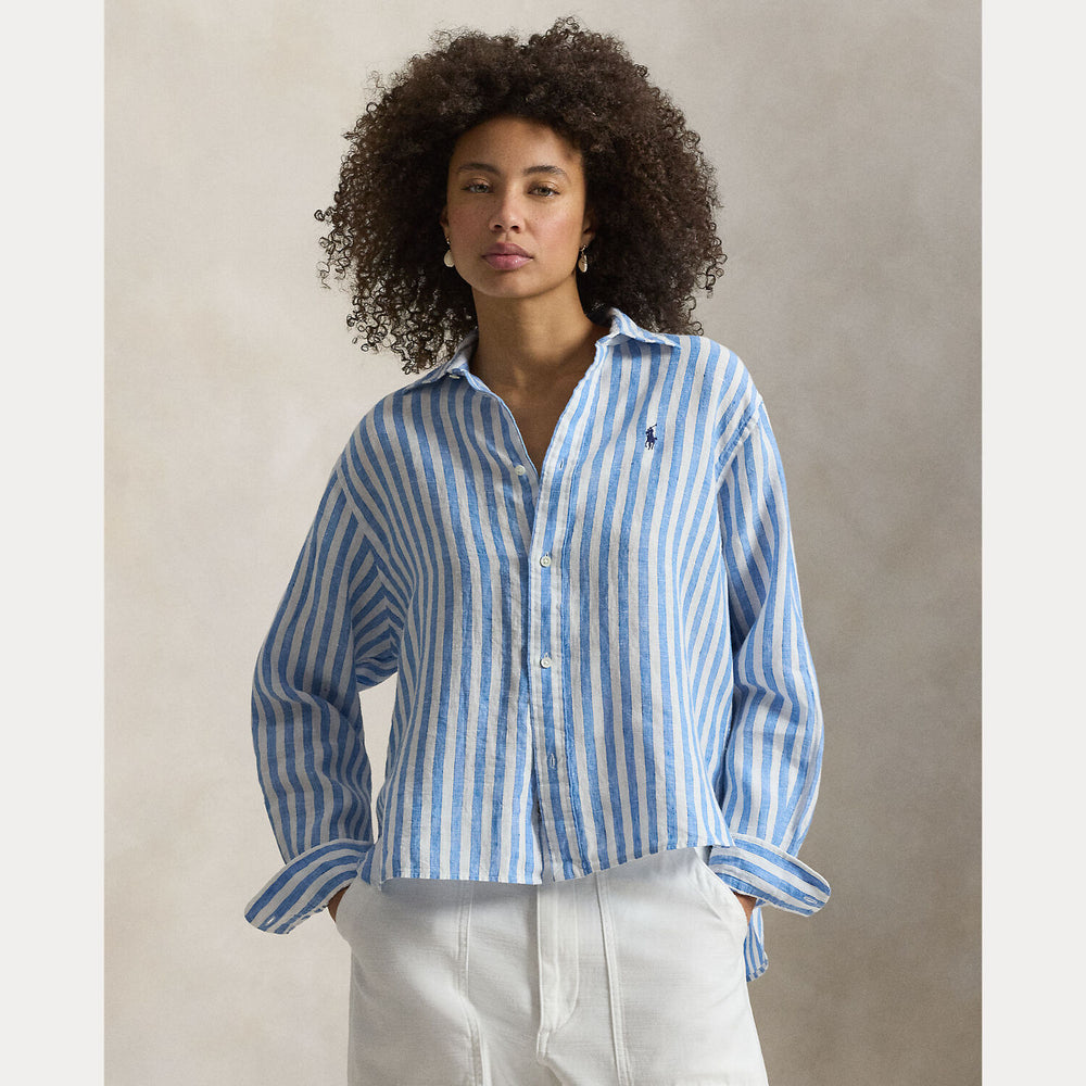 POLO Ralph Lauren Linnen Blouse Lange Mouw – Blauw-100% linnen-DAMES TOPS & BLOUSES-Blauw